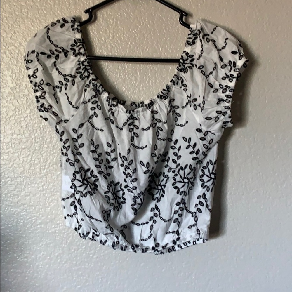 Off the Shoulder Black & White Eyelet Crop Top